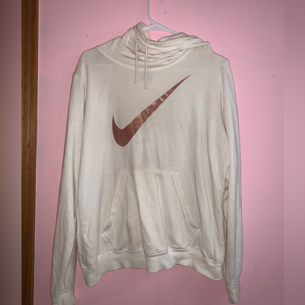 White and rose gold Nike sweatshirt